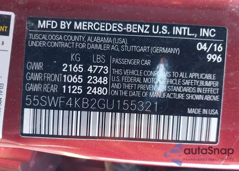 2016 Mercedes-Benz C 300 4Matic from USA, damaged, VIN 55SWF4KB2GU155321